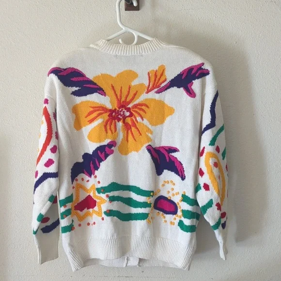 Vintage embroidered cable knit Cardigan tennis sweater 90s - Picture 3 of 9